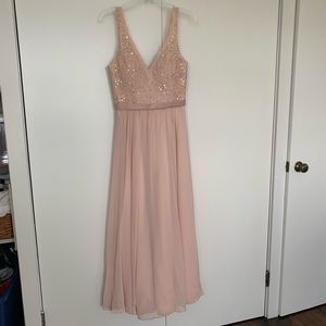 Mori Lee Blush Lace Sequin Formal Bridesmaid Dress